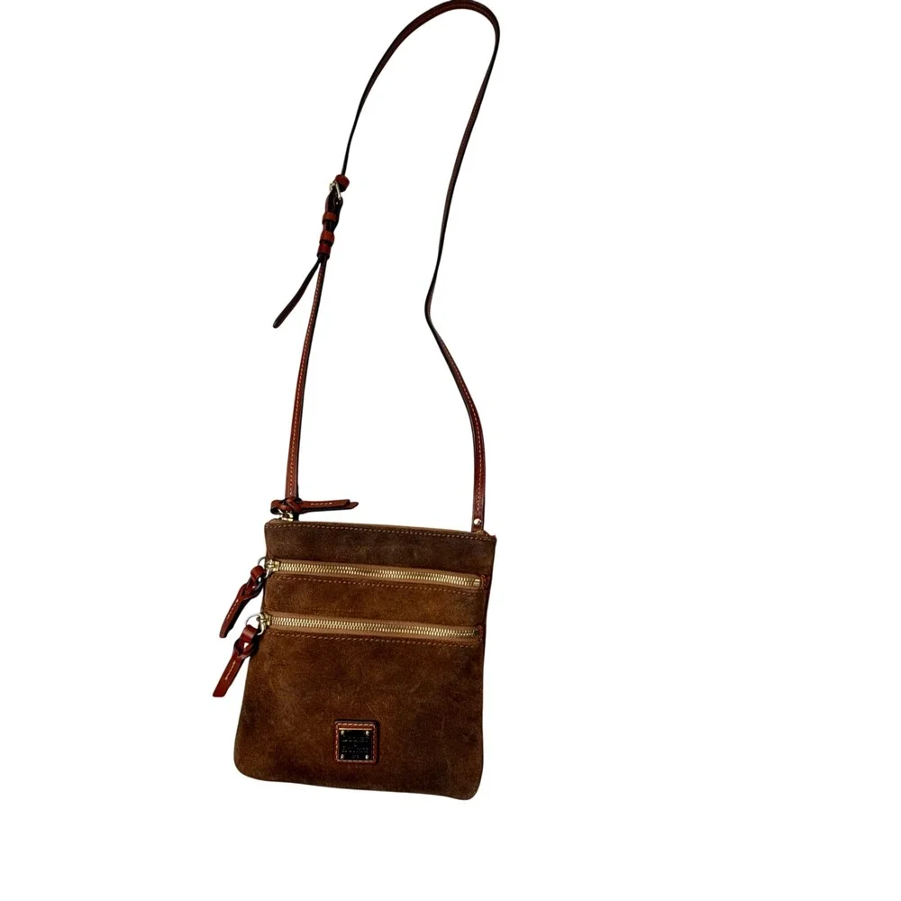 Dooney & Bourke Suede Crossbody Bag Brown Triple Zip Western Heritage Small